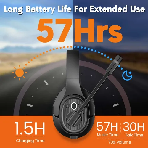 Vista 4 de EKSA Trucker - Auriculares Bluetooth con micrófono, auriculares inalámbricos de 164 pies con cancelación de ruido AI (ENC), 57 horas de trabajo