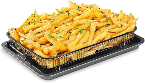 Vista 12 de Bakken Swiss - Bandeja para freidora de aire, 2 en 1, antiadherente, de cobre, con malla elevada, ideal para horno, para hornear y alimentos
