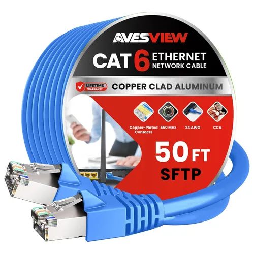 Vista 25 de Cable Ethernet blindado CAT 6 de 5 pies, para interiores de alta velocidad (SFTP) 10 Gbps blindado sin enganches, cable Ethernet de 5 pies