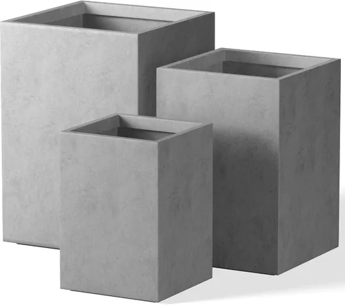 Vista 19 de Kante Macetas rectangulares de hormigón de 12.6 pulgadas de alto, macetas ligeras para interiores y exteriores con orificio de drenaje y tapón