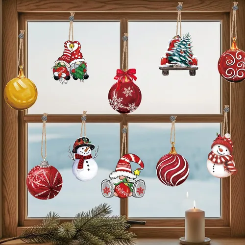 Vista 2 de Horaldaily 36 adornos colgantes de madera para fiestas de Navidad, gnomo, muñeco de nieve, camión, decoración colgante para Navidad, Navidad