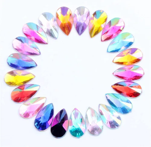 Vista 4 de 200 diamantes de imitación de gota de agua, diamantes de imitación de resina con parte trasera plana para manualidades, ropa, decoración de Verde AB