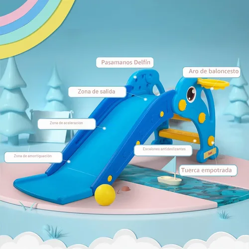 Vista 4 de TOBBI - Tobogán independiente 3 en 1 para niños pequeños Azul cielo