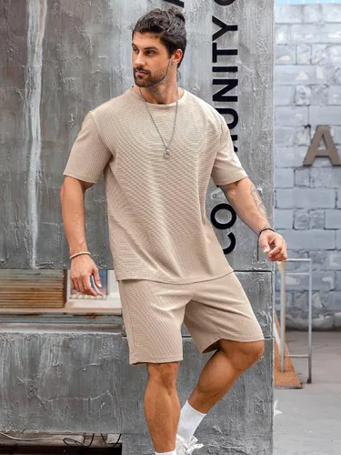 Vista 7 de Babioboa Conjunto de camiseta y pantalones cortos de manga corta para hombre, 2 bolsillos, de gran tamaño, de dos piezas, casual, uso diario