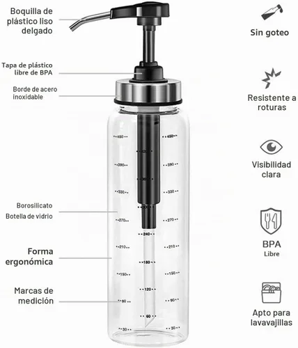 Vista 3 de Juego de botellas exprimibles para salsa, sin goteo, dispensador grande de aceite de oliva de 17 onzas, botella de salsa de tomate y aderezo