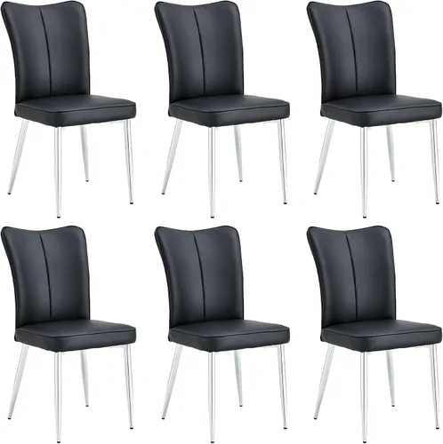 Vista 8 de Juego de 4 sillas de comedor de piel sintética, modernas sillas de comedor con tapizado de cuero y patas metálicas, juego de 4 sillas de comedor Bk-b