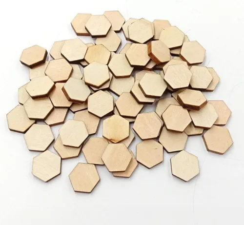 Vista 6 de EXCEART 200 piezas de madera hexagonal de 0.59 pulgadas con forma de madera hexagonal sin terminar, formas recortadas para manualidades, adornos
