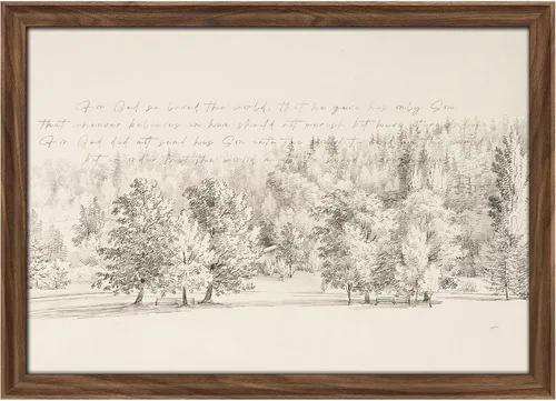Vista 16 de MUDECOR Lienzo enmarcado prémium para pared, pinos nevados en bosque de invierno, ilustraciones modernas, arte contemporáneo, escénico, divertido