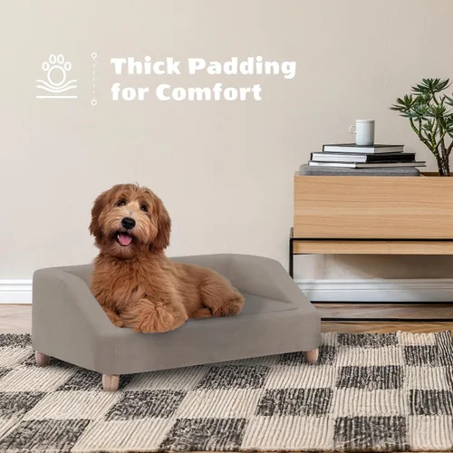 Vista 5 de Critter Sitters Sofá para Perros Rectangular de Microfibra Tostado de 36 Pulgadas para Perros de Tamaño Mediano, Cama Sofá Elevada Moderna