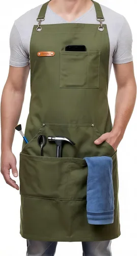 Vista 9 de Delantal de chef profesional para hombres y mujeres, lona de algodón resistente al agua, duradero, ajustable, barbacoa de cocina Negro