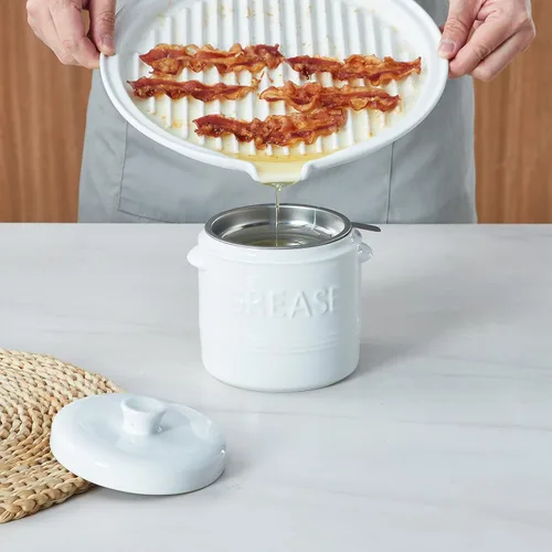 Vista 8 de ONEMORE Bandeja para Tocino de Microondas con Tapa Cocinador de Tocino de Cerámica Rejilla para Carne para Cocinar en Horno Fabricante de Tocino