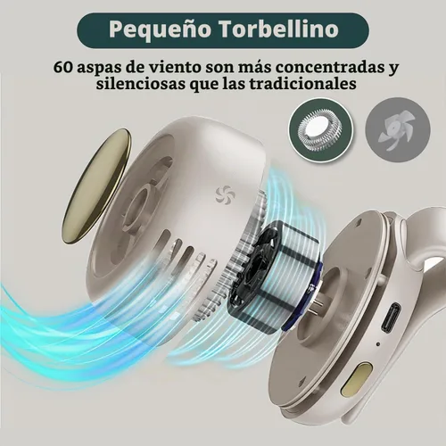 Vista 3 de Mini ventilador sin aspas portátil blanco, ventilador de clip de 3 velocidades para camisa y cintura