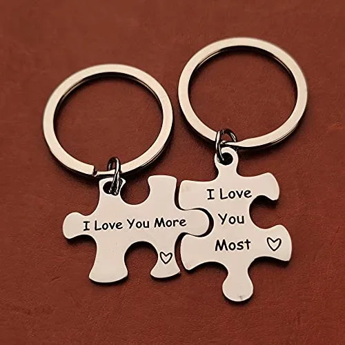 Vista 3 de Llavero de rompecabezas para pareja para esposo, esposa, I Love You More I Love You Most llavero para novio novia llavero a juego para parejas