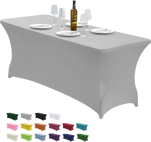 Vista 22 de CWK - Funda de mesa de elastano elástica impermeable de 4 pies para mesas rectangulares - Mantel elástico ajustable para mesas plegables, tela