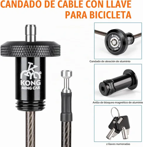 Vista 4 de Candado de cable de bicicleta – Cable de bloqueo de bicicleta – Bloqueo de cadena de bicicleta para casco de bicicleta, antirrobo para barras