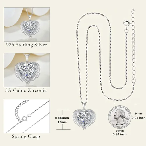 Vista 5 de Lwsary Angel Wings necklace for Women 925 Sterling Silver Heart Birthstone Anniversary Birthday Gifts for Women Girls Wife Mom