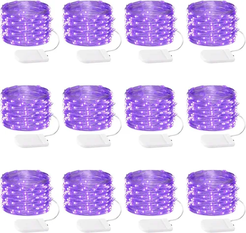 Vista 16 de Paquete de 12 luces de hadas con pilas, 7 pies, 20 luces LED, impermeables, alambre plateado, luces de Navidad para decoración al aire libre, mini