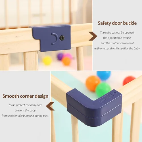 Vista 3 de Jolan Corralito de madera para bebés, fácil de instalar y quitar, corralito de seguridad para niños pequeños con puerta, cerca de centro