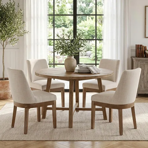 Vista 11 de HNY Juego de 2 sillas de comedor modernas con cómodo soporte de espalda, sillas de comedor tapizadas de lino suave con patas de madera maciza
