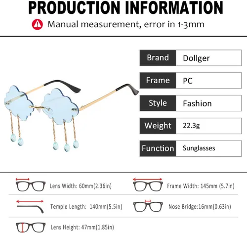 Vista 4 de Dollger Gafas de sol sin montura para mujer, retro, coloridas, para Halloween, rave, de los años 90, lindas gafas de sol divertidas para fiesta