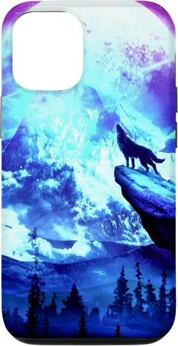 Vista 28 de Funda para iPhone 16 Wolf Mountain Pine Forest Moon Purple Galaxy