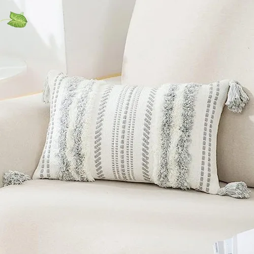 Vista 23 de decorUhome Funda de almohada decorativa bohemia de 18 x 18 pulgadas, funda de almohada de acento con textura neutra acolchada a rayas para sofá