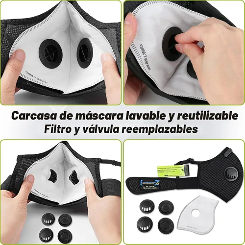 Vista 5 de BASE CAMP M Plus Máscara antipolvo, Máscara facial reutilizable y transpirable con 6 filtros de carbón activado para carpintería, construcción