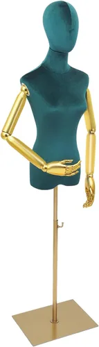 Vista 2 de Maniquí femenino, torso de vestido femenino con base y altura ajustable, torso de maniquí para ropa, vestido, exhibición de joyas (verde, alto)