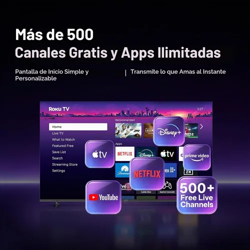 Vista 4 de HORION Roku TV 58 pulgadas 4K UHD con Quantum Dot Color Smart QLED