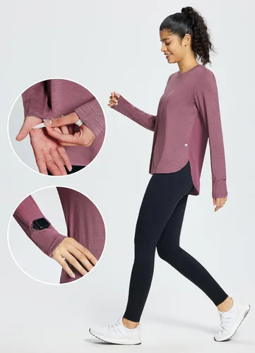 Vista 4 de BALEAF Camisetas de entrenamiento de manga larga para mujer, de secado rápido, UPF 50+ ligeras