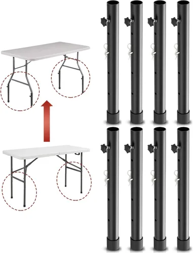 Vista 11 de Paquete de 8 elevadores de mesa plegables para mesas plegables, patas rectas/dobladas, extensiones de patas de mesa plegables duraderas, 2