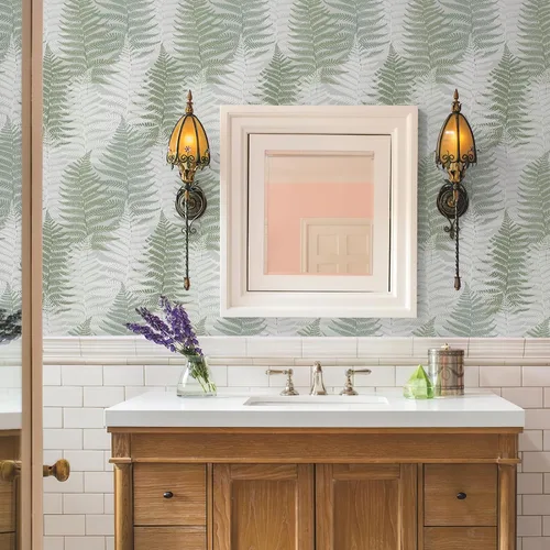 Vista 8 de JiffDiff Papel tapiz autoadhesivo con textura de helechos botánicos de 17.73 x 118.1 pulgadas, papel de pared temporal autoadhesivo para baño