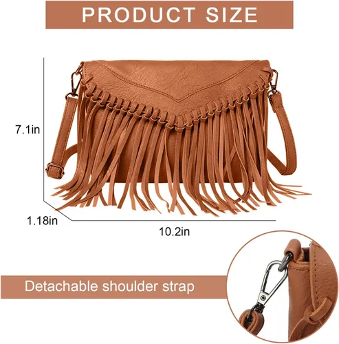 Vista 4 de Bolso Hobo con flecos para mujer, bolso de hombro con borla vintage, bolsos negros con borlas