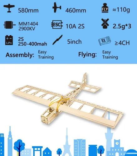 Vista 9 de Balsa Wood Aircraft 22.835 in Mini Stick Entrenamiento Eléctrico Avión Deportivo Necesidad de Construir para Adultos (R0301)