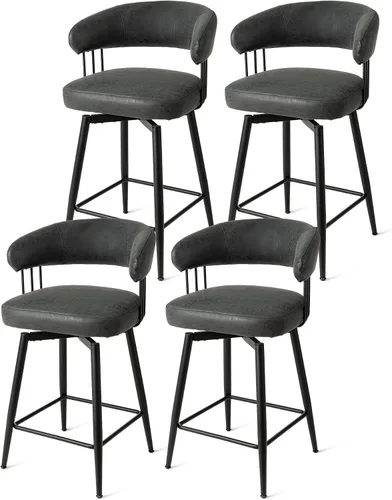 Vista 16 de Glitzhome Juego de 2 taburetes de bar giratorios de 31.5 pulgadas de altura de asiento, modernos taburetes de bar de tela verde cazador de mediados