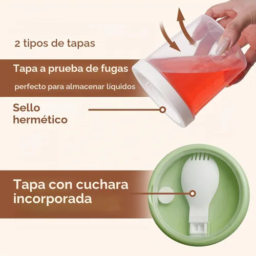 Vista 4 de ComSaf Paquete de 2 recipientes de avena con tapas de 27 onzas, vasos de plástico para yogur y parfait con cucharas plegables para llevar, tarros
