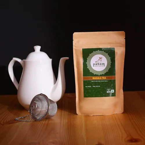 Vista 2 de NAHOM India's Mix Masala Chai Tea Hojas sueltas, mezcla de té negro, canela, cardamomo y pimienta negra té Masala especiado Chai Latte Traje 3.53
