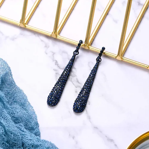 Vista 5 de BriLove Pendientes largos largos de lágrima con cuentas de cristal para boda nupcial para mujer