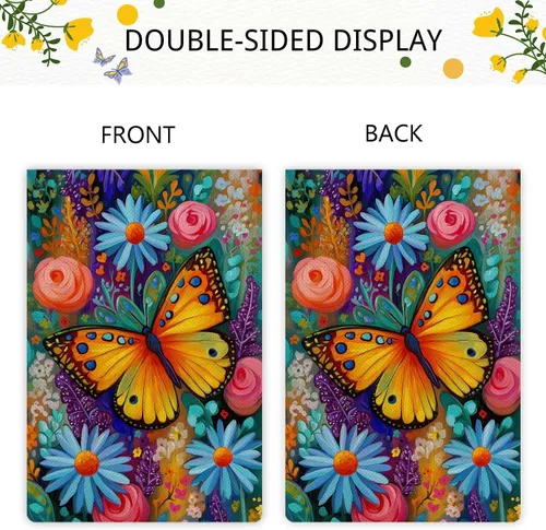 Vista 5 de Bandera de jardín de mariposa para primavera y verano, floral, bandera de jardín, vertical, de doble cara, rústica, arpillera, patio, césped