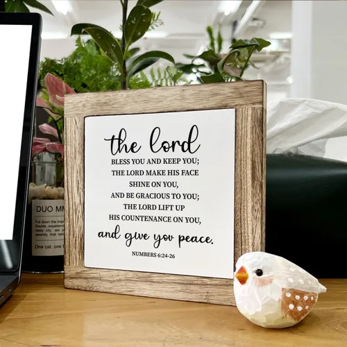 Vista 6 de Letrero de caja con versículo bíblico con números 6:24-26, con texto en inglés "The Lord Bless You and Keep You", placa de madera de regalo, letrero