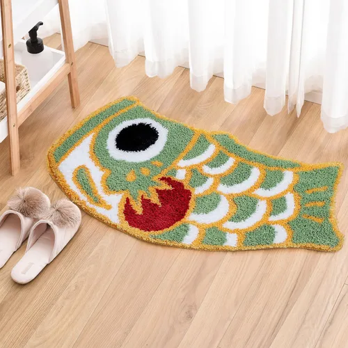 Vista 10 de Bonita alfombra de baño con diseño de pez, suave, antideslizante, estilo japonés, con bandera de Koi, alfombra para ducha, tapete
