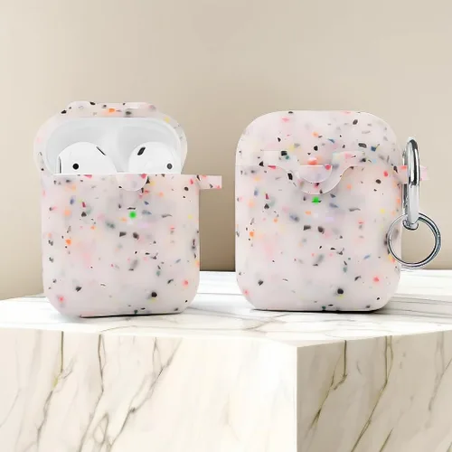 Vista 6 de Funda de silicona compatible con Apple Airpods 1 y 2, divertida funda antipérdida [compatible con carga inalámbrica] (blanco brillante)