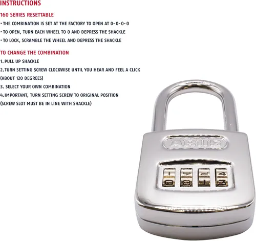 Vista 4 de ABUS 160/50HB50 Candado combinado cromado reajustable resistente a la intemperie, 4 diales, con grillete largo de 2 pulgadas