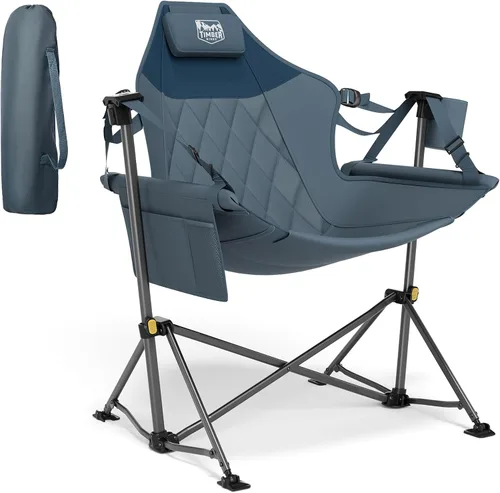 Vista 16 de TIMBER RIDGE Silla de camping hamaca con respaldo ajustable, hamaca plegable resistente que soporta 300 libras, silla hamaca portátil para camping