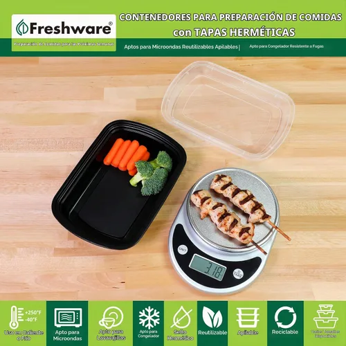 Vista 2 de Freshware Recipientes de comida (paquete de 150) recipientes de alimentos con tapas, caja Bento, apilables, aptos para microondas y lavavajillas