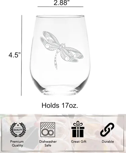 Vista 5 de C M Copa de vino sin tallo con diseño de libélula, 17 oz - Regalo con temática de libélula para hombres y mujeres Temática de libélula, regalo