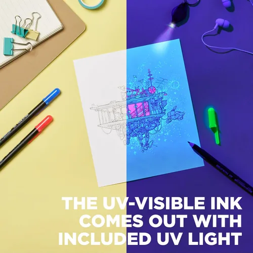 Vista 3 de SAKURA Gelly Roll - Bolígrafo UV con tinta invisible de gel UV, con linterna de llavero, para arte o dibujo, rojo, verde y azul, 9 bolígrafos, 3