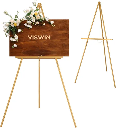 Vista 12 de Caballete Negro de 63" para Letreros de Boda, Caballete de Exhibición de Madera Ajustable con Soporte, Caballete de Piso Trípode para Tablero
