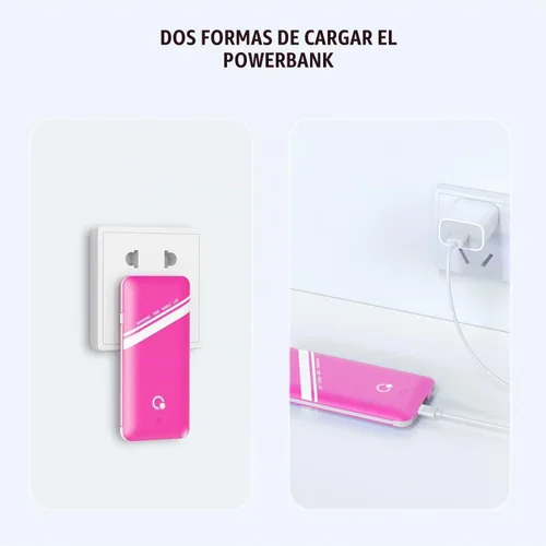 Vista 5 de Cargador portátil Q Slim de 10000 mAh, batería externa de 4 salidas con enchufe de pared de CA integrado, micro USB C, tres cables compatibles