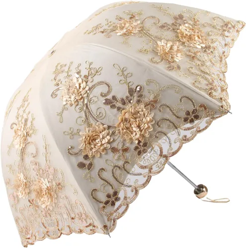 Vista 99 de Honeystore Sombrilla bordada con flor 3D plegable UV con encaje clásico